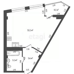 1-к квартира, вторичка, 44м2, 3/5 этаж