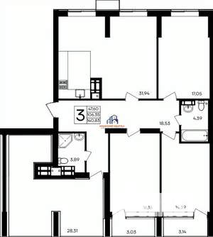 3-к квартира, вторичка, 141м2, 9/9 этаж