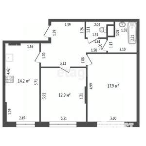 2-к квартира, вторичка, 62м2, 2/10 этаж