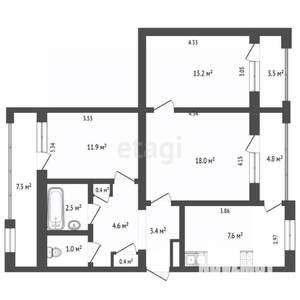 3-к квартира, вторичка, 71м2, 3/9 этаж