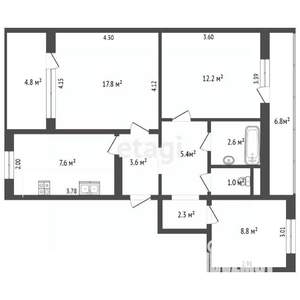 3-к квартира, вторичка, 67м2, 1/9 этаж