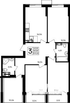 3-к квартира, строящийся дом, 100м2, 9/9 этаж