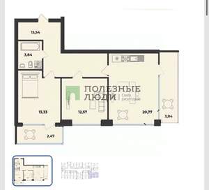 2-к квартира, вторичка, 72м2, 4/10 этаж