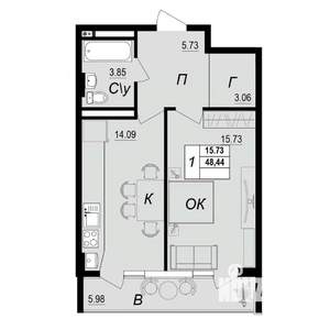 1-к квартира, вторичка, 48м2, 10/10 этаж