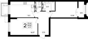 2-к квартира, строящийся дом, 62м2, 2/9 этаж