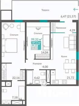 2-к квартира, строящийся дом, 84м2, 1/12 этаж