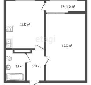 1-к квартира, сданный дом, 35м2, 12/10 этаж