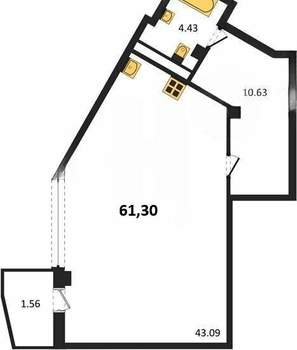 Студия квартира, вторичка, 61м2, 5/5 этаж