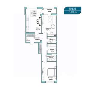 2-к квартира, вторичка, 75м2, 9/9 этаж