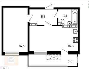1-к квартира, вторичка, 47м2, 4/9 этаж