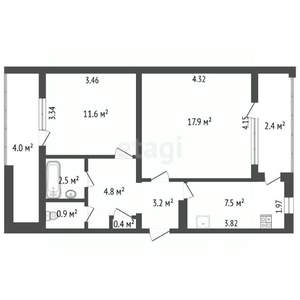 2-к квартира, вторичка, 49м2, 2/9 этаж