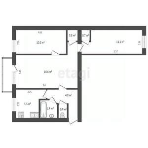 3-к квартира, вторичка, 54м2, 3/5 этаж