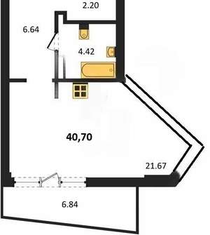 Студия квартира, вторичка, 41м2, 4/5 этаж