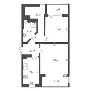 2-к квартира, вторичка, 55м2, 1/9 этаж