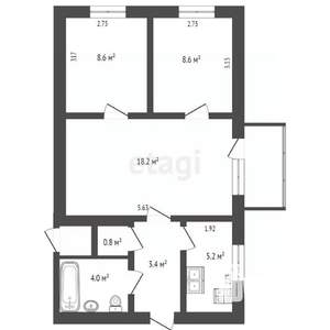 3-к квартира, вторичка, 50м2, 2/4 этаж