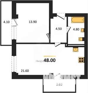 1-к квартира, вторичка, 48м2, 9/9 этаж