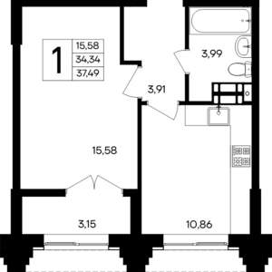 1-к квартира, вторичка, 37м2, 4/9 этаж