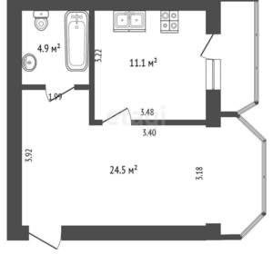 1-к квартира, вторичка, 42м2, 4/5 этаж