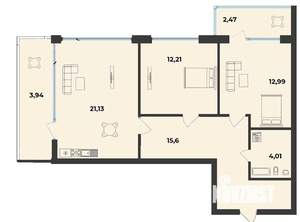 2-к квартира, строящийся дом, 73м2, 4/10 этаж