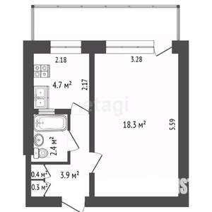 1-к квартира, вторичка, 32м2, 4/5 этаж