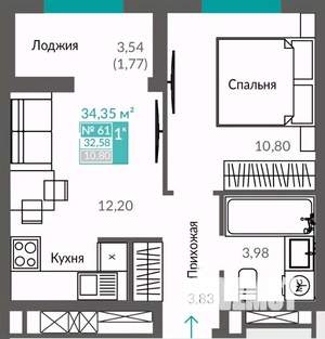 1-к квартира, строящийся дом, 33м2, 11/12 этаж