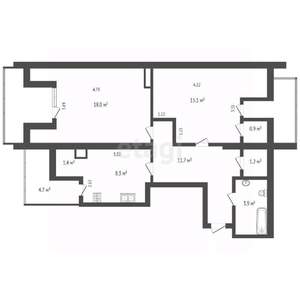 2-к квартира, вторичка, 61м2, 6/6 этаж