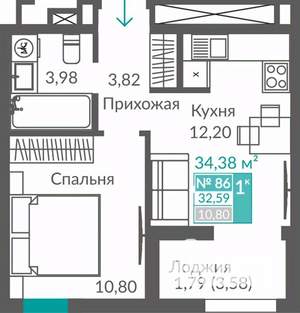 1-к квартира, строящийся дом, 33м2, 11/12 этаж