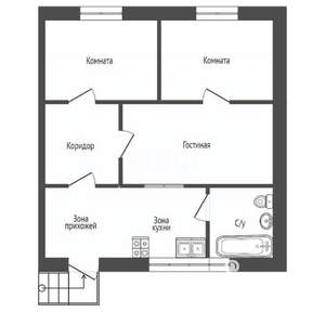 3-к квартира, вторичка, 48м2, 1/2 этаж