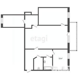 3-к квартира, вторичка, 59м2, 2/5 этаж