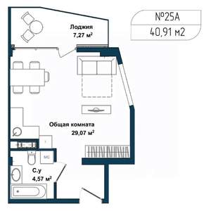 1-к квартира, вторичка, 41м2, 1/5 этаж