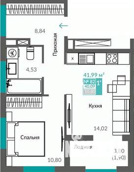 1-к квартира, строящийся дом, 40м2, 11/12 этаж