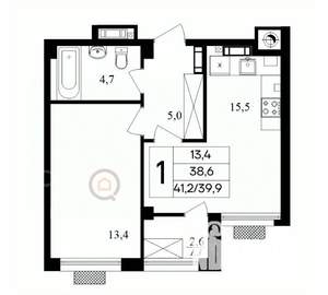 1-к квартира, вторичка, 41м2, 2/8 этаж