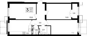 3-к квартира, строящийся дом, 82м2, 4/9 этаж