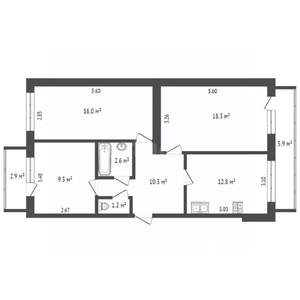 2-к квартира, вторичка, 55м2, 3/5 этаж