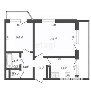2-к квартира, вторичка, 50м2, 1/12 этаж