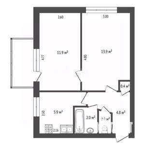 2-к квартира, вторичка, 44м2, 4/5 этаж