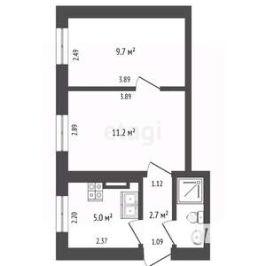 2-к квартира, вторичка, 30м2, 2/2 этаж