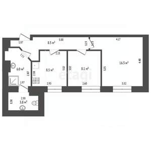 2-к квартира, вторичка, 51м2, 4/4 этаж