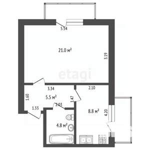 1-к квартира, вторичка, 40м2, 5/5 этаж