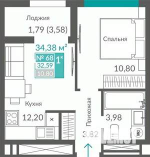 1-к квартира, строящийся дом, 33м2, 12/12 этаж