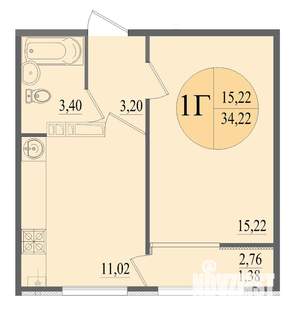 1-к квартира, вторичка, 34м2, 6/12 этаж