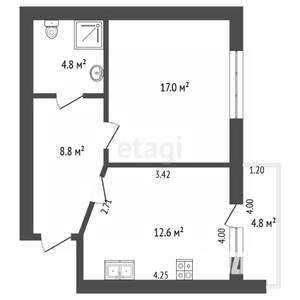 1-к квартира, вторичка, 48м2, 3/4 этаж