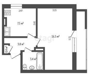 1-к квартира, вторичка, 32м2, 8/9 этаж