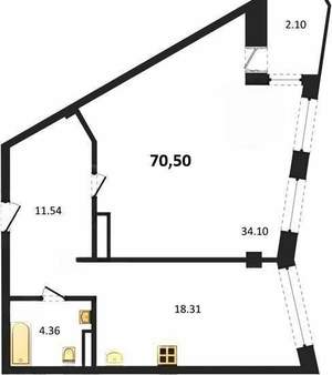 1-к квартира, вторичка, 71м2, 5/5 этаж