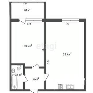 2-к квартира, вторичка, 42м2, 1/5 этаж