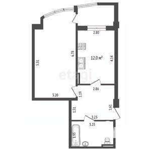 1-к квартира, вторичка, 46м2, 6/11 этаж