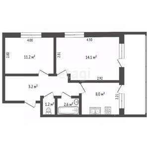 2-к квартира, вторичка, 48м2, 2/3 этаж