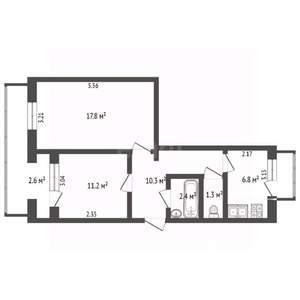 2-к квартира, вторичка, 56м2, 5/5 этаж