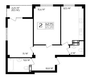 2-к квартира, вторичка, 63м2, 6/10 этаж