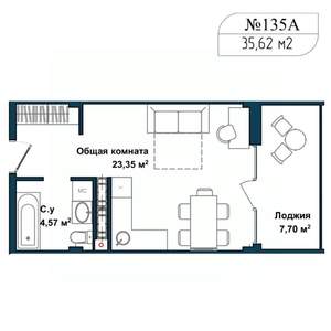 1-к квартира, вторичка, 35м2, 4/5 этаж
